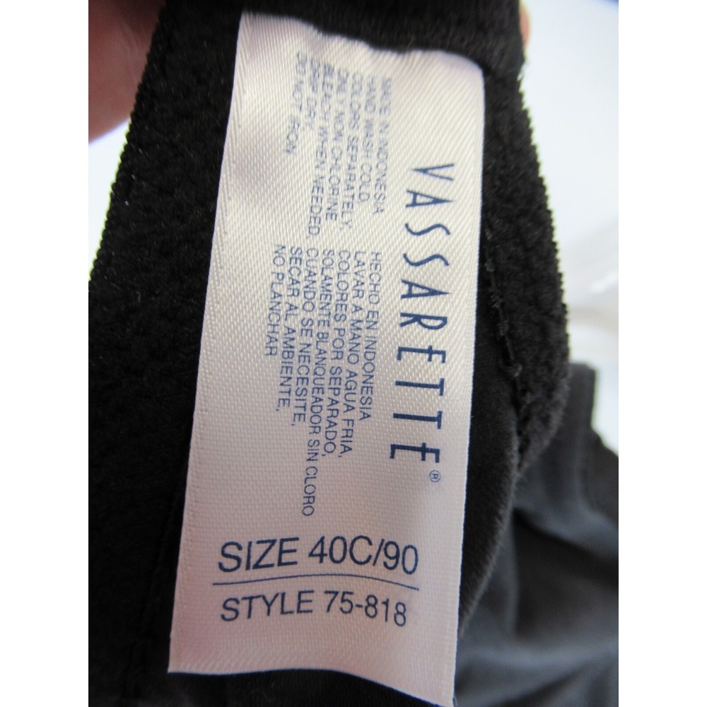 Vassarette Cotton Blend Bra 40C Black Underwire 75-818 75818 - Picture 6 of 6
